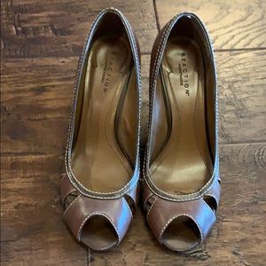 Brown peep toe wedges